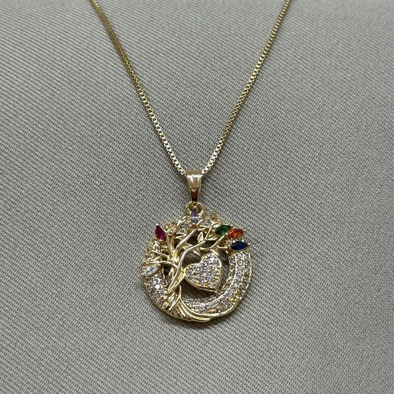 COLAR PING REDONDO CRAVEJADO ARVORE/CORAÇÃO