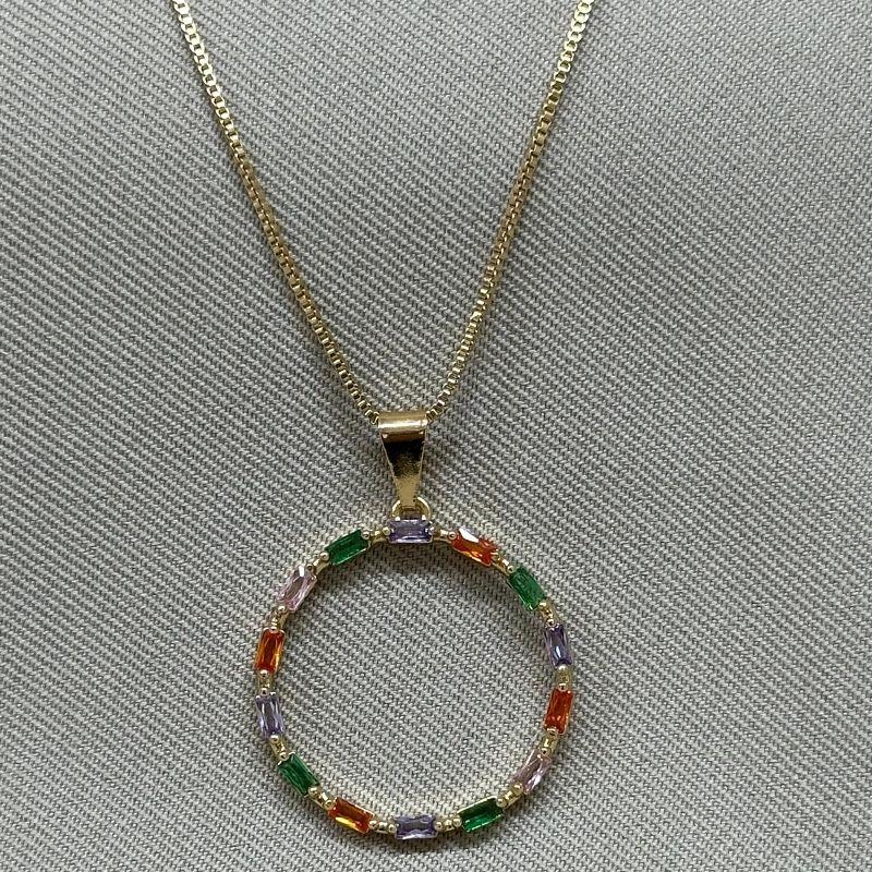 COLAR PING REDONDO ZIRCONIAS COLORIDAS