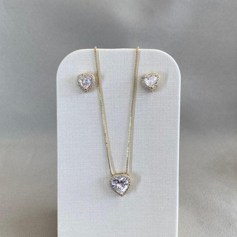 CONJUNTO CORAÇÃO CRISTAL COM MICRO ZIRCONIA