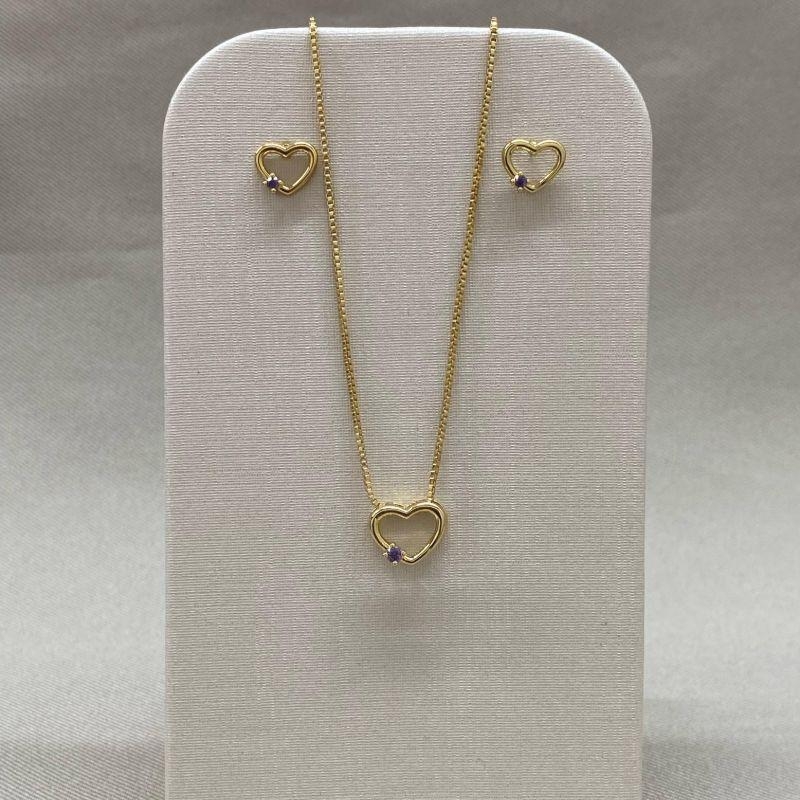 CONJUNTO CORAÇÃO ZIRCONIA LILAS