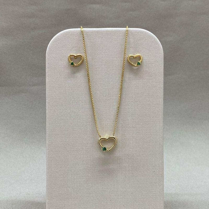 CONJUNTO CORAÇÃO ZIRCONIA VERDE