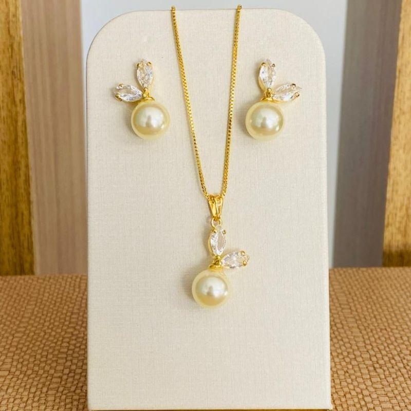 CONJUNTO PEROLA COM ZIRCONIAS