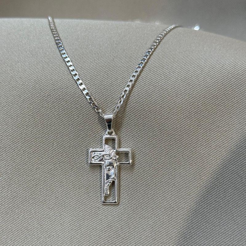 CORRENTE GROUMET PINGENTE CRUZ FACE DE CRISTO