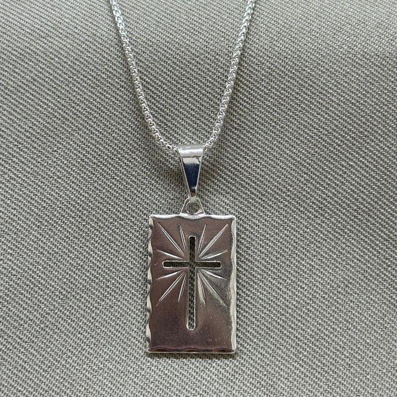 CORRENTE MASCULINA PINGENTE PLACA CRUZ VAZADA