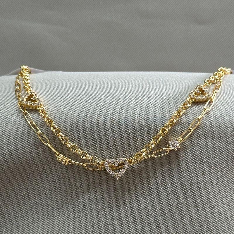 PULSEIRA DUPLA CORAÇÕES CRAVEJADOS