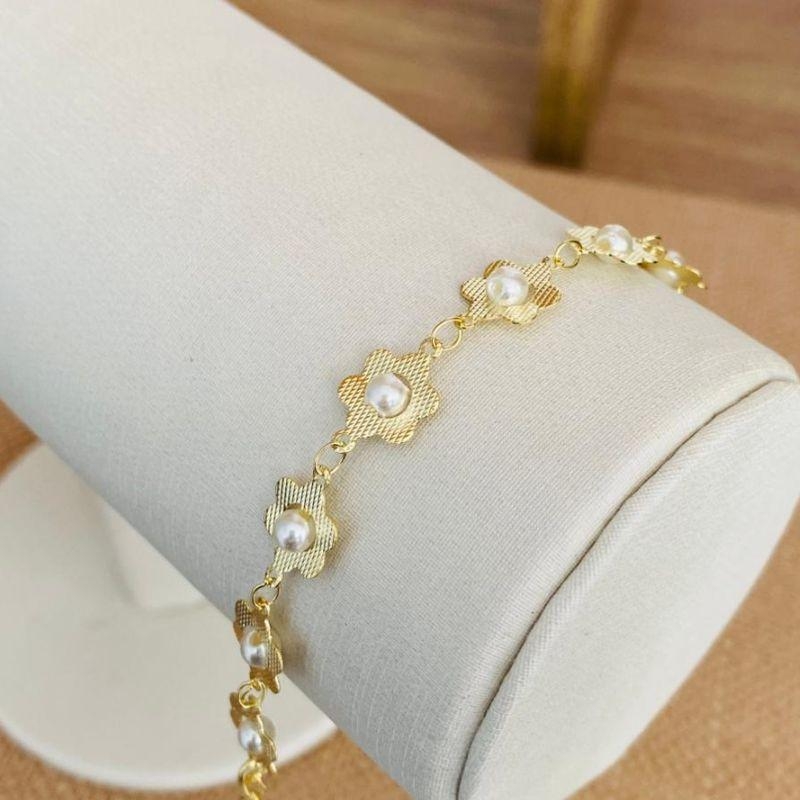 PULSEIRA FLOR COM PEROLA