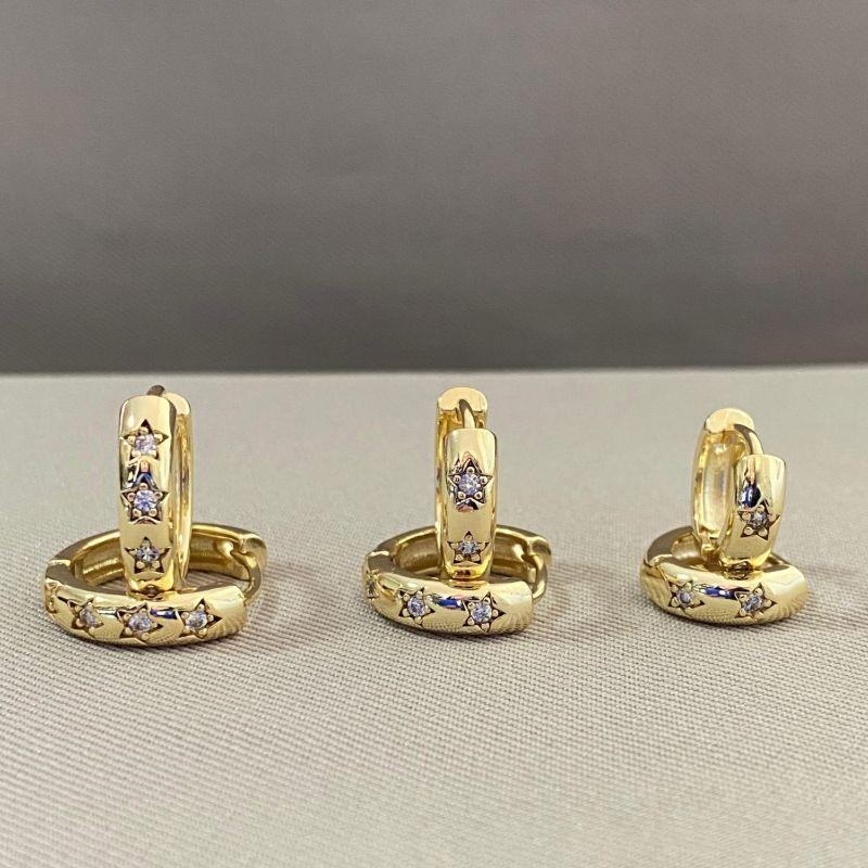 TRIO DE BRINCOS ARGOLINHA COM ESTRELAS