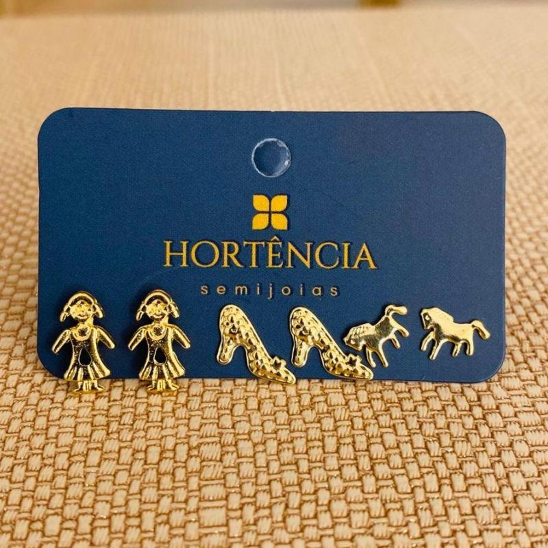 TRIO DE BRINCOS MENINA / SAPATINHO / CAVALO
