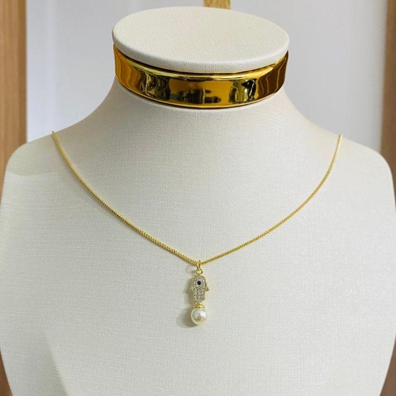 COLAR MÃO DE FATIMA COM PEROLA