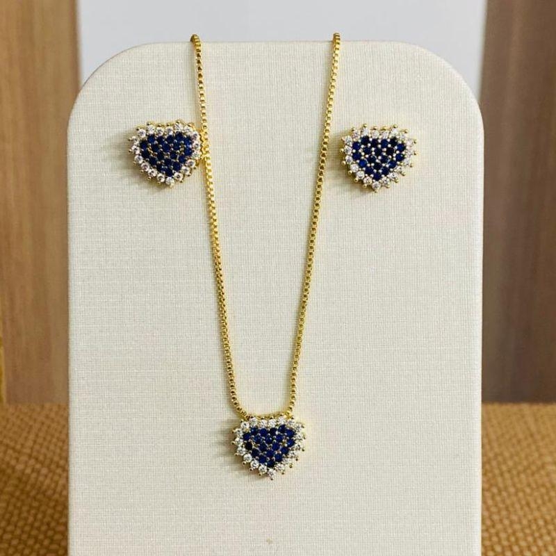 CONJUNTO CORAÇÃO AZUL CRAVEJADO