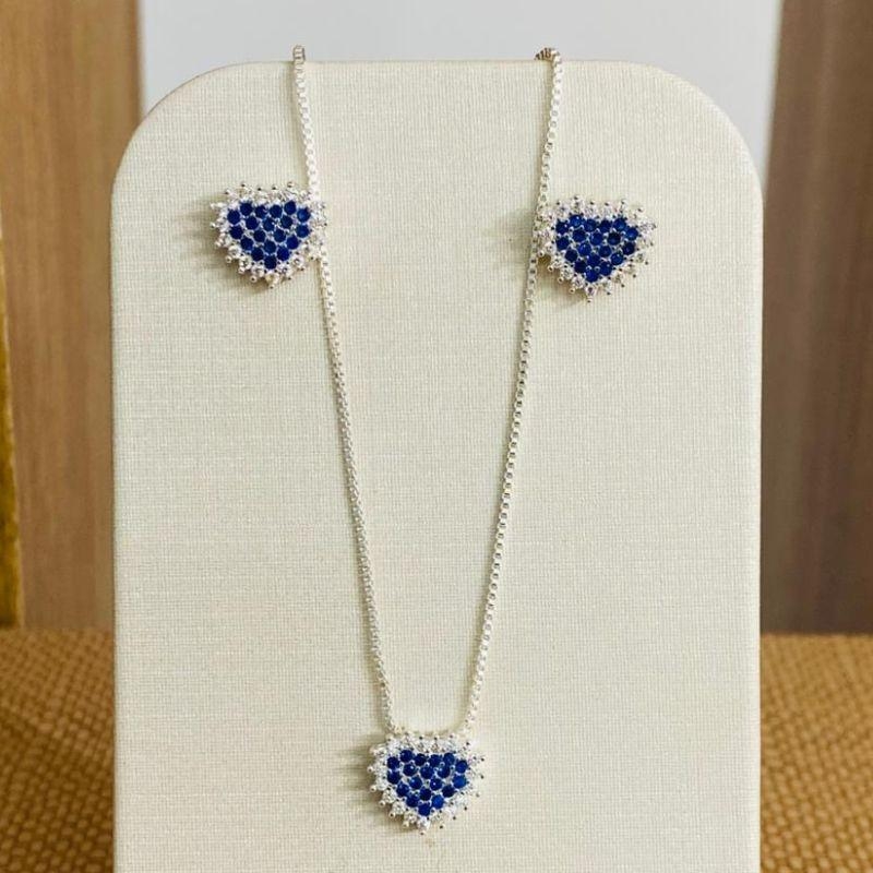 CONJUNTO CORAÇÃO AZUL CRAVEJADO