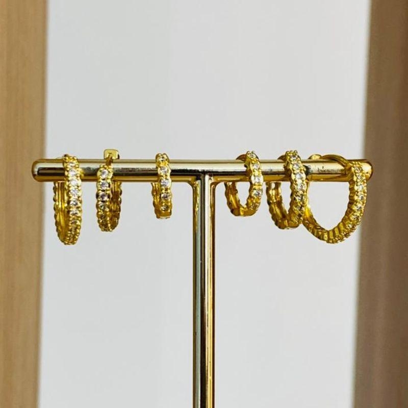 TRIO DE BRINCOS ARGOLINHA CRAVEJADA