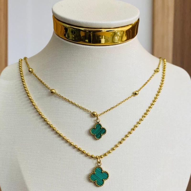 COLAR DUPLO TREVO VERDE