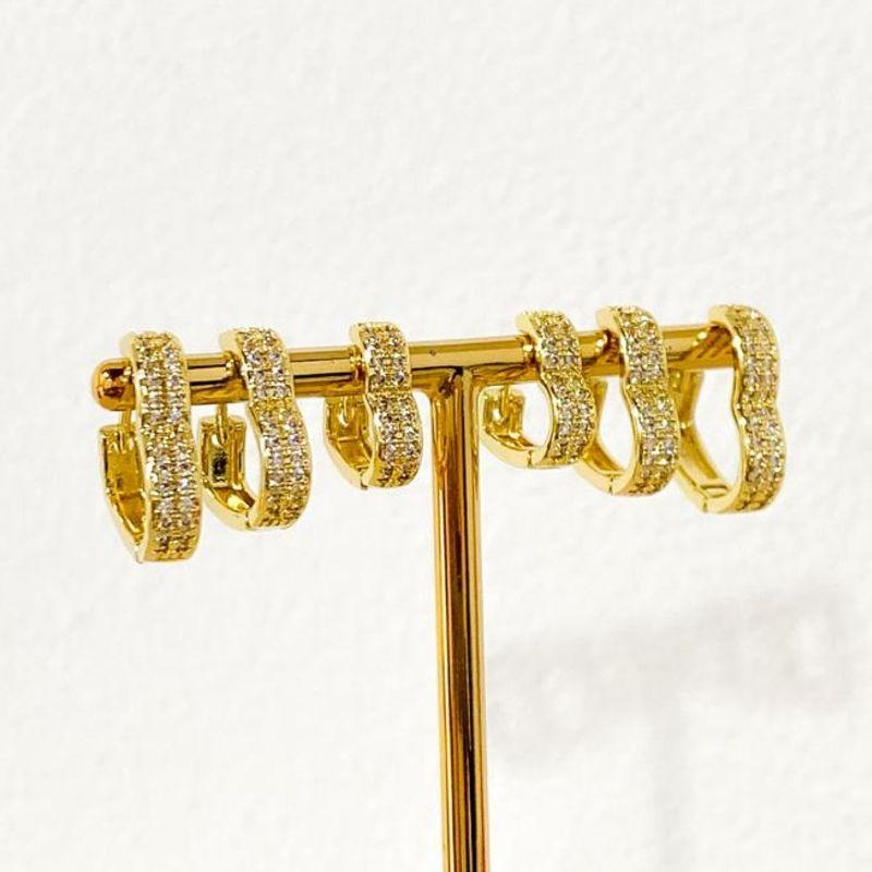 TRIO DE BRINCOS ARGOLINHA CORAÇÃO CRAVEJADO