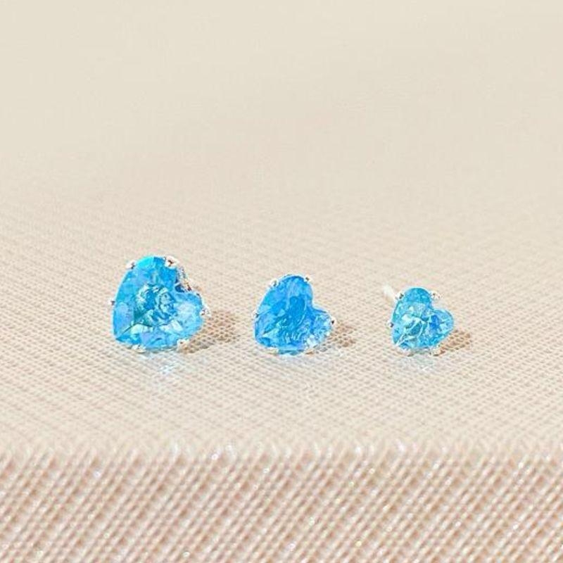 TRIO DE BRINCOS CORAÇÃO AZUL CLARO