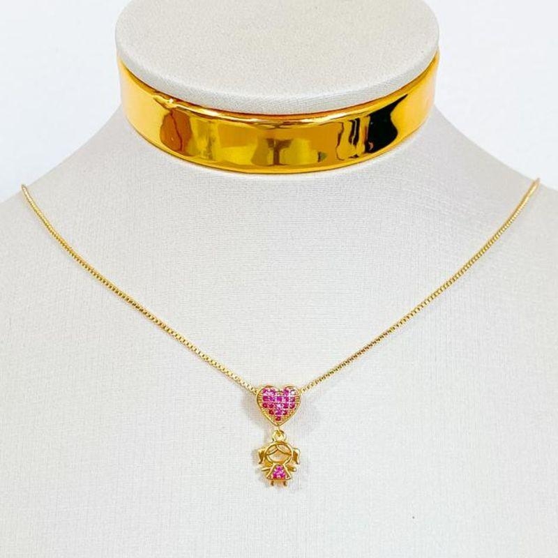 COLAR MENININHA CORAÇÃO ROSA