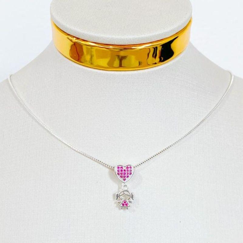COLAR MENININHA CORAÇÃO ROSA