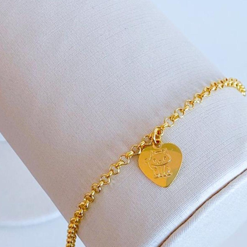 PULSEIRA CORAÇÃO COM GATINHO ELO PORTUGUÊS