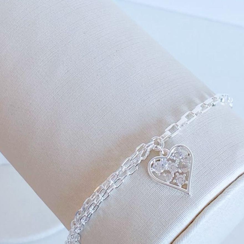 PULSEIRA CORAÇÃO COM ZIRCONIAS ELO DUPLO