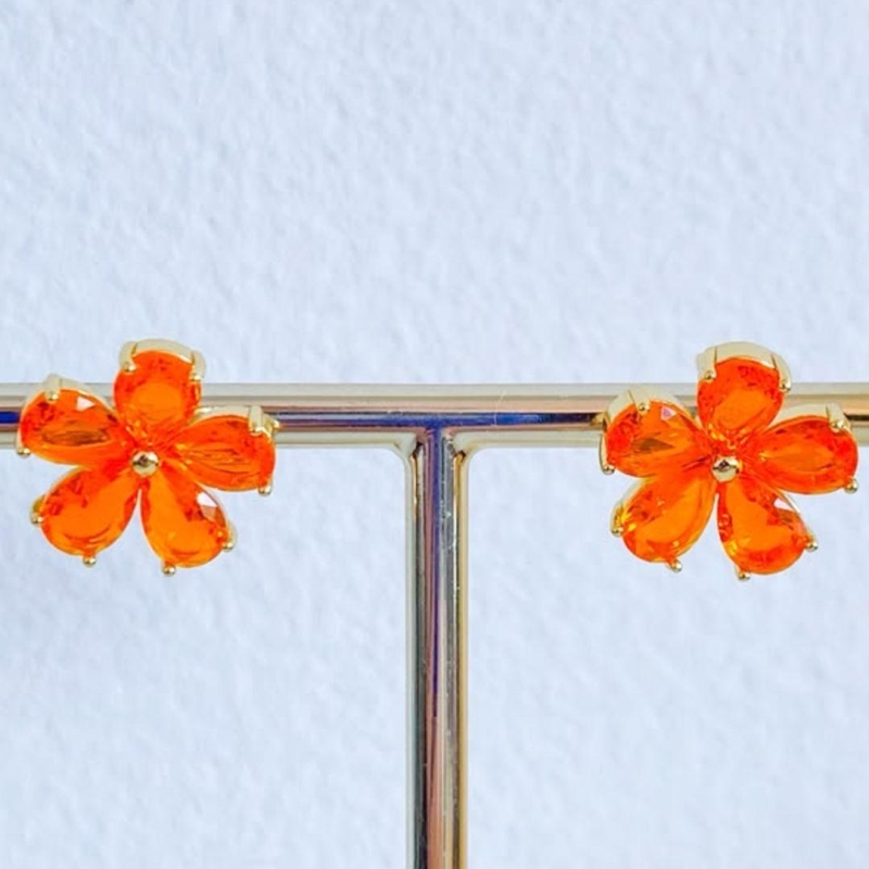 BRINCO FLOR ZIRCONIA LARANJA