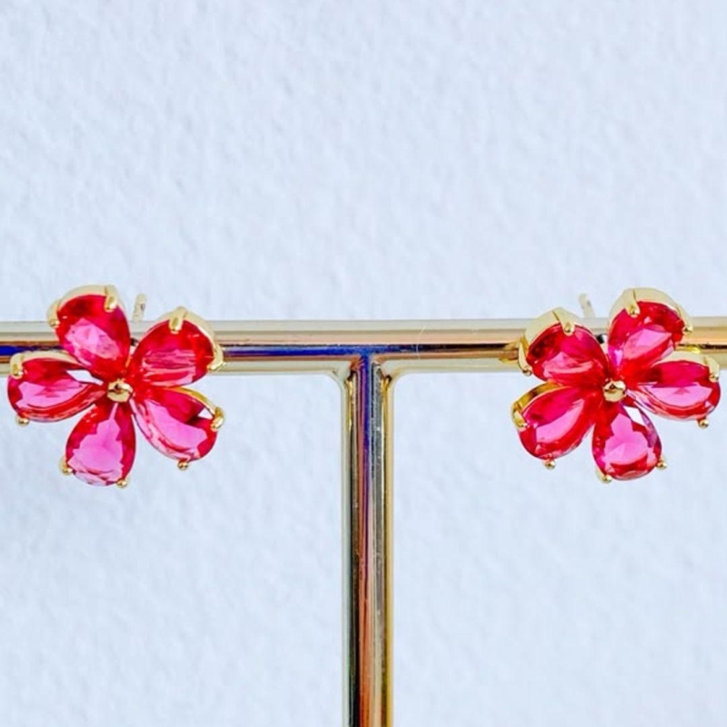 BRINCO FLOR ZIRCONIA ROSA