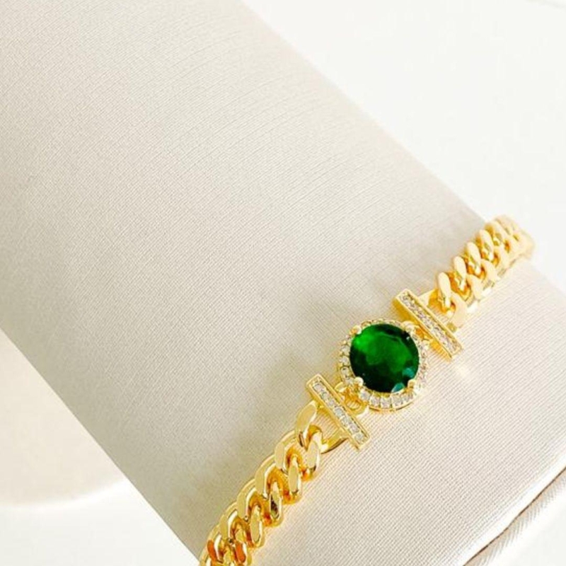 PULSEIRA ELOS GRUMET C/ ZIRCONIA VERDE
