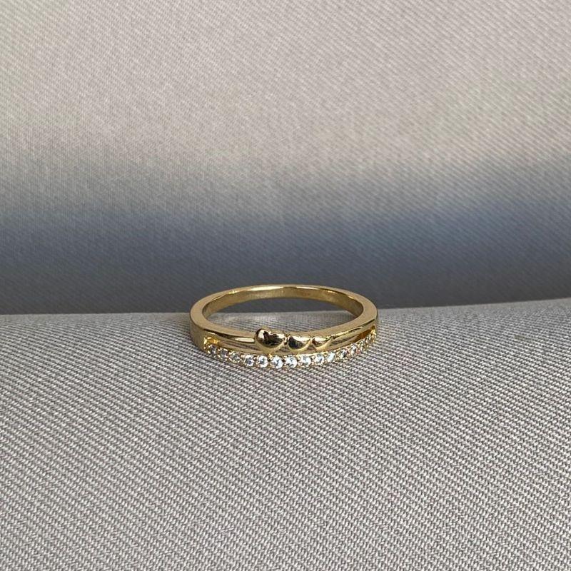 ANEL 2 FILAS CRAVEJADO E 3 CORAÇÃO LISO