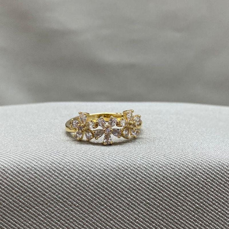 ANEL 3 FLORES COM ZIRCONIAS