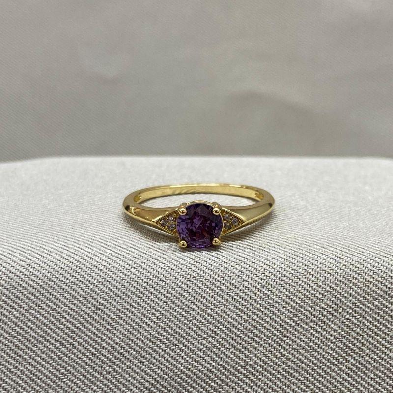 ANEL COM ZIRCONIA REDONDA ROXA