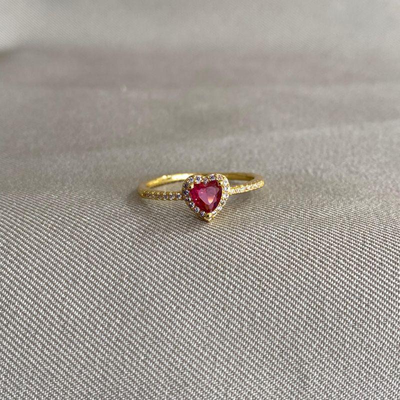 ANEL CORAÇÃO CRAVEJADO COM ZIRCONIA PINK