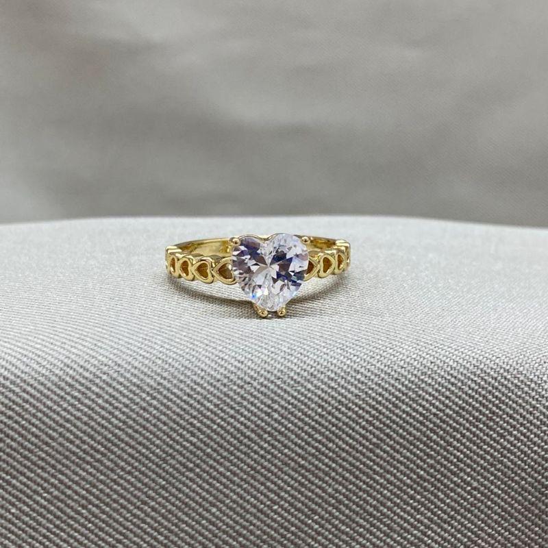 ANEL CORAÇÃO ZIRCONIA E CORAÇÃO VAZADO