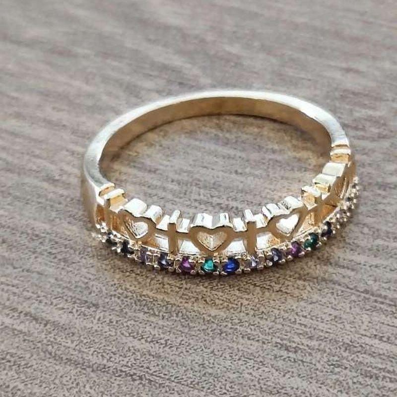 ANEL CORAÇÕES/CRUZ E ZIRCONIAS COLORIDAS