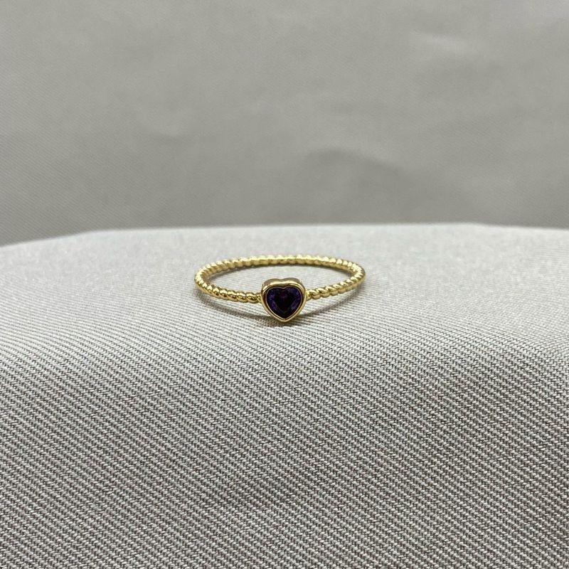 ANEL CRAQUELADO ZIRCONIA CORAÇÃO LILAS