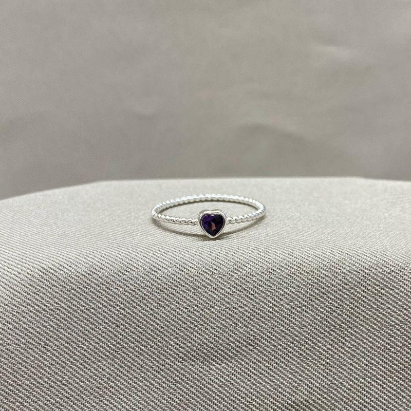 ANEL CRAQUELADO ZIRCONIA CORAÇÃO LILAS