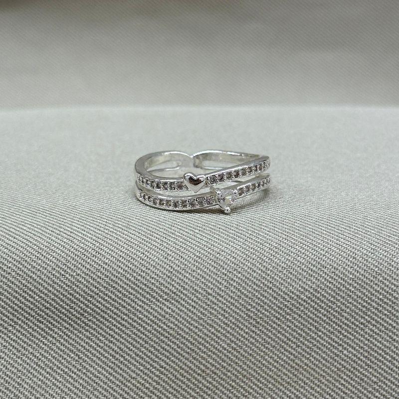 ANEL CRAVEJADO CORAÇÃO ZIRCONIA/LISO