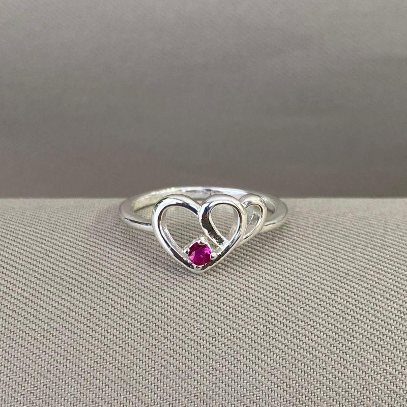 ANEL DOIS CORAÇÕES COM ZIRCÔNIA ROSA