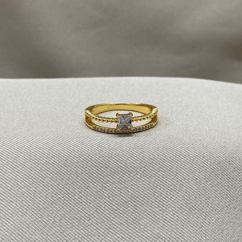 ANEL DUPLO CRAVEJADO COM ZIRCONIA QUADRADA