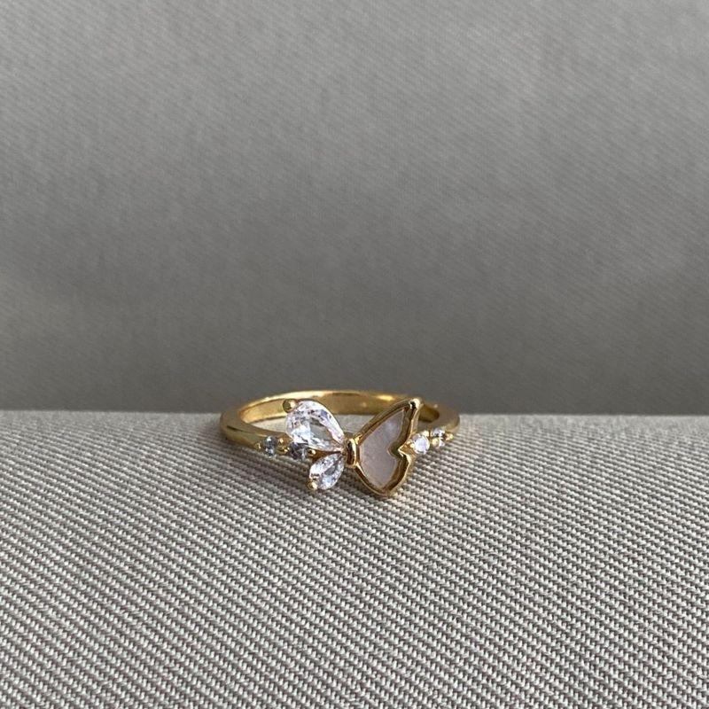 ANEL FALANGE COM BORBOLETA ZIRCONIA E MADRE PEROLA