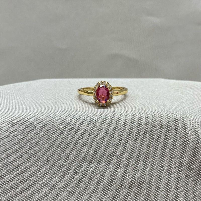 ANEL PEDRA OVAL ROSA CRAVEJADA EM VOLTA