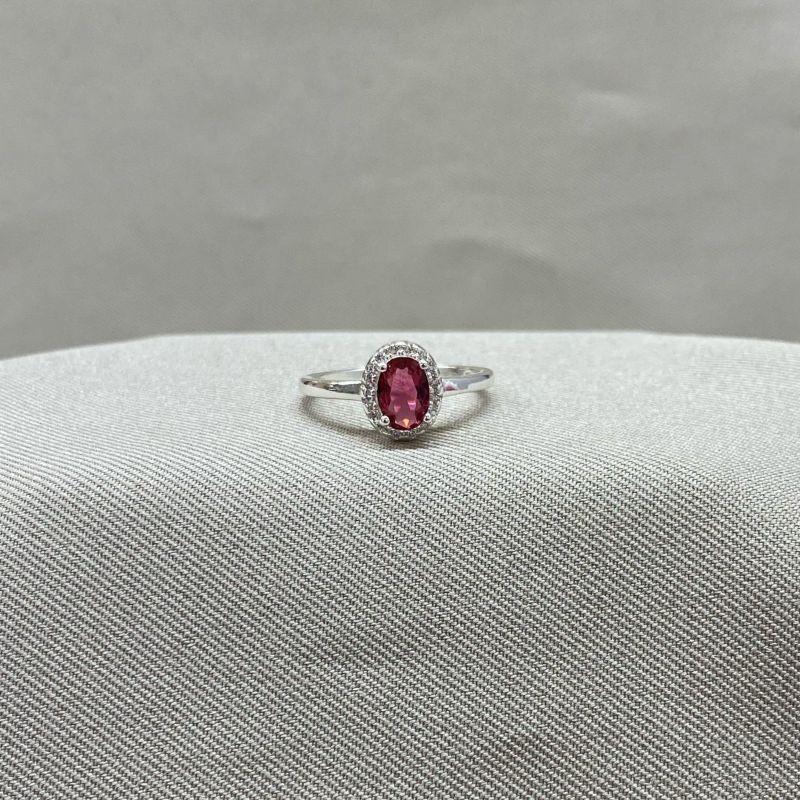 ANEL PEDRA OVAL ROSA CRAVEJADA EM VOLTA