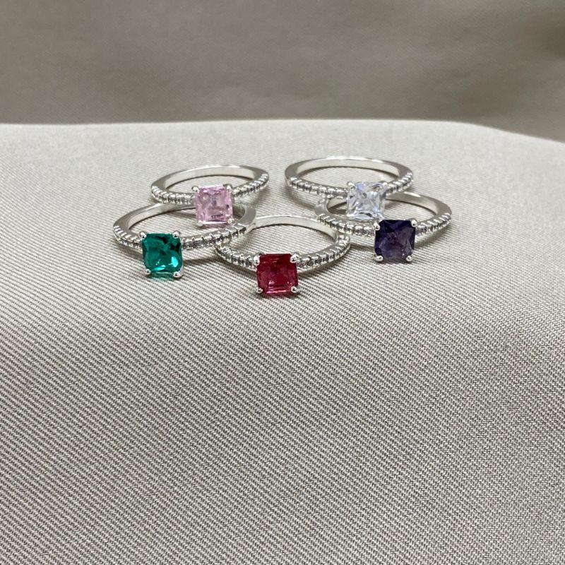 ANEL PEDRA QUADRADA ZIRCONIA CRAVEJADO COLORS