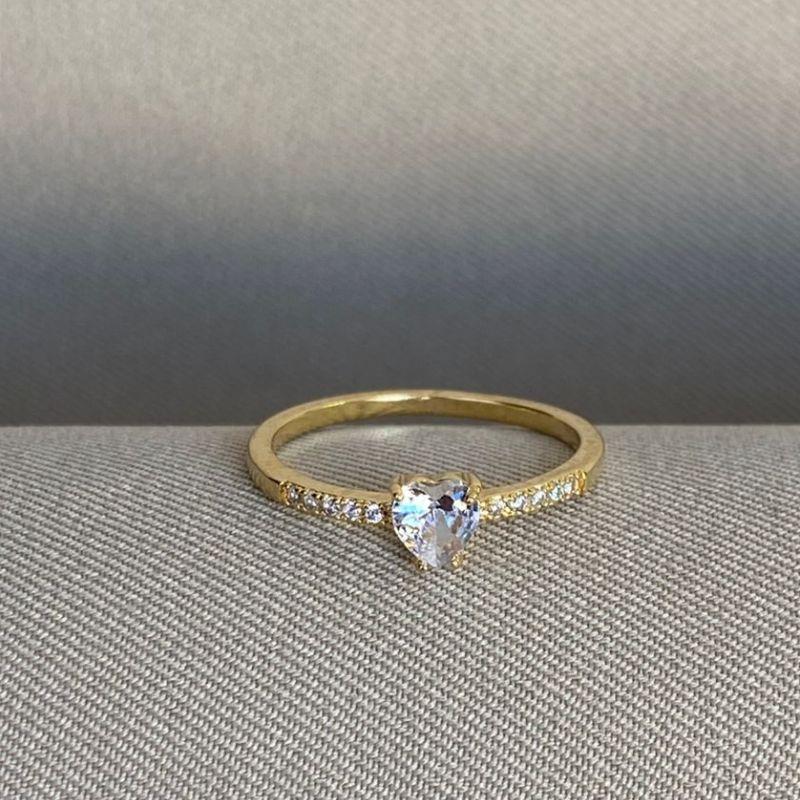ANEL SOLITARIO COM ZIRCONIA CORAÇÃO CRAVEJADO