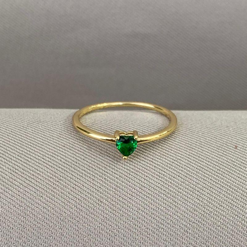 ANEL SOLITARIO CORAÇÃO VERDE ESMERALDA