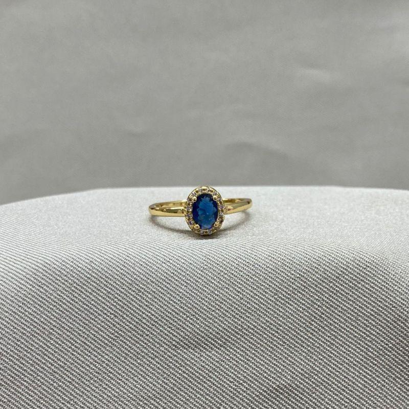 ANEL ZIRCONIA AZUL OVAL CRAVEJADO
