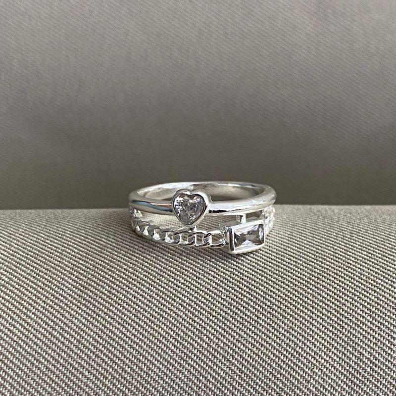 ANEL ZIRCONIA CORAÇÃO E ZIRCONIA QUADRADA