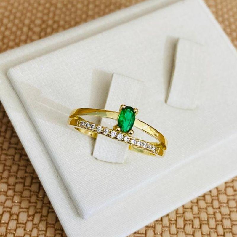 ANEL ZIRCONIA VERDE ESMERALDA CRAVEJADA