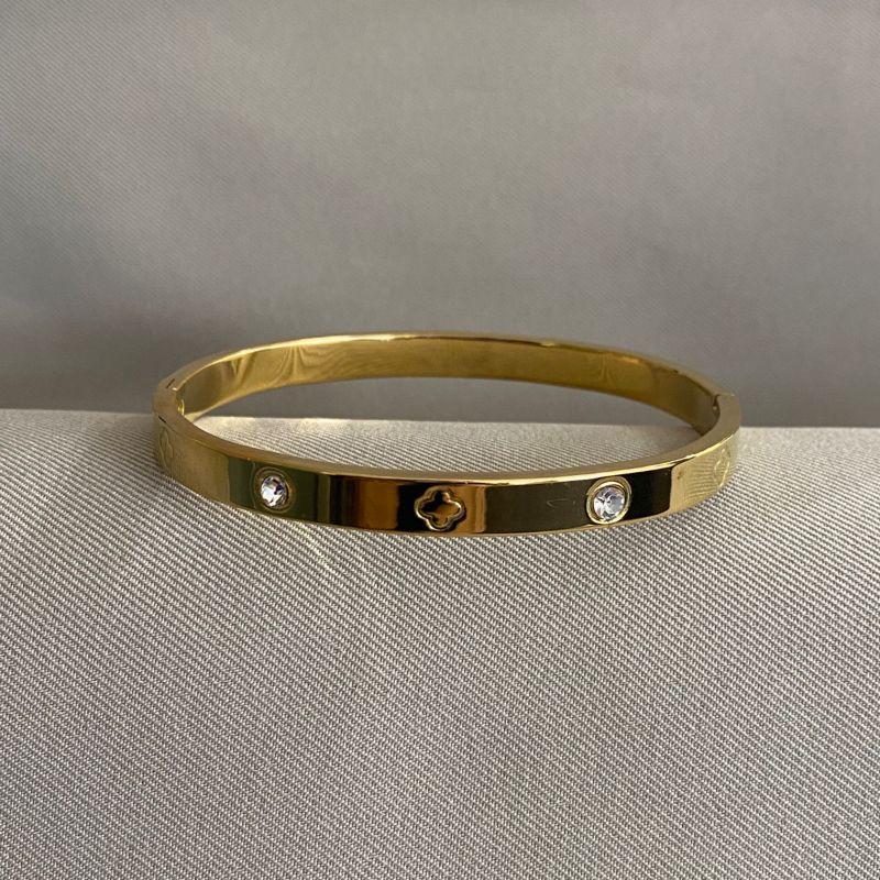 BRACELETE TREVO E ZIRCONIA STEEL