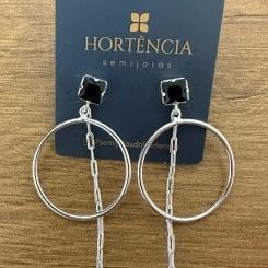 BRINCO ARGOLA COM ZIRCONIA QUADRADA PRETA