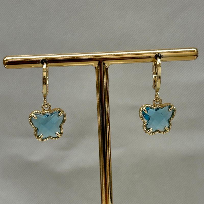 BRINCO ARGOLINHA BORBOLETA ZIRCONIA AZUL