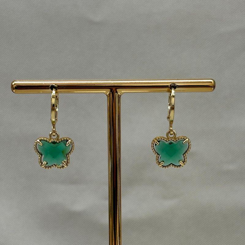 BRINCO ARGOLINHA BORBOLETA ZIRCONIA VERDE